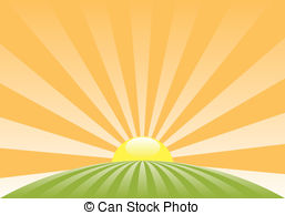 ... vector abstract rural landscape with rising sun