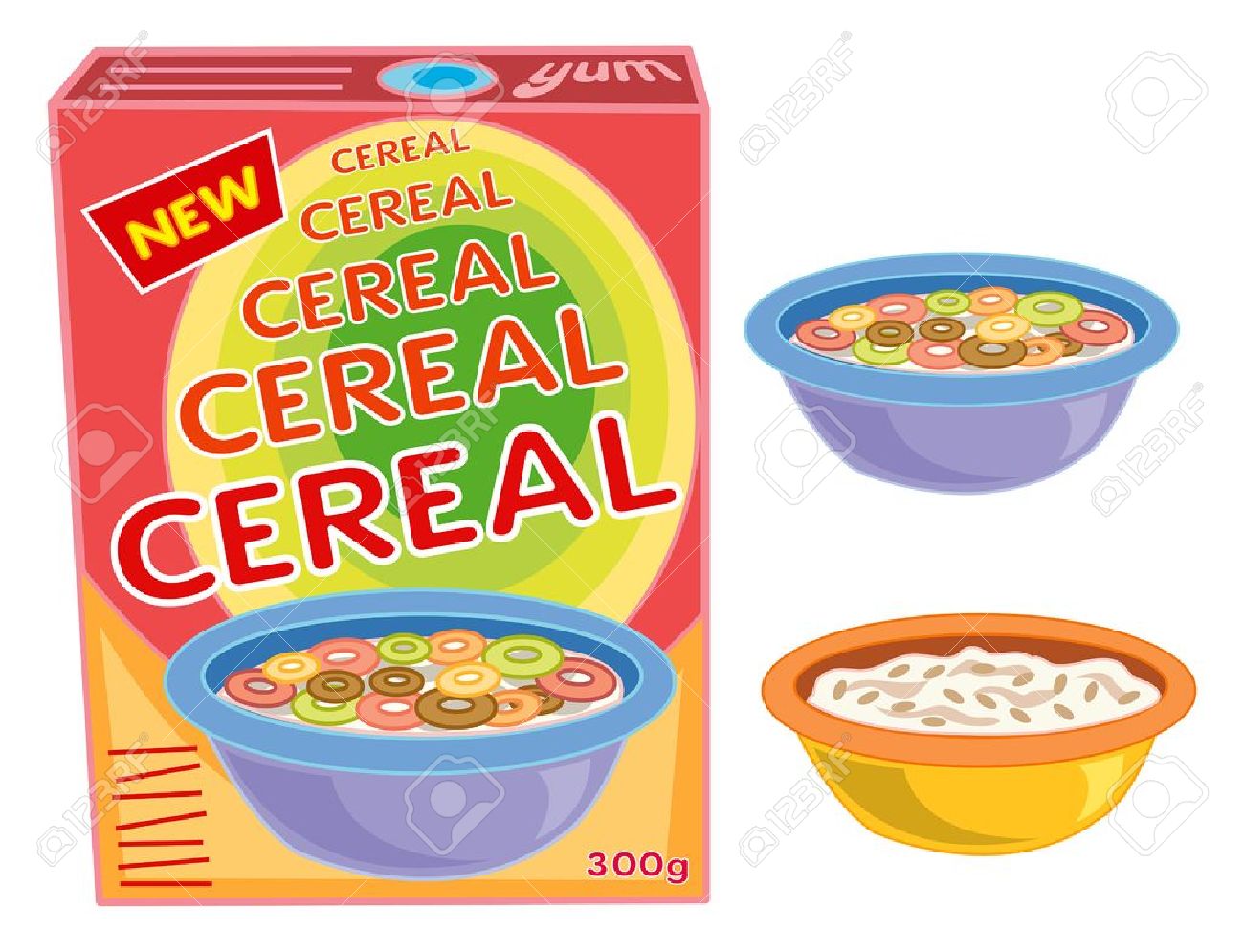Vector - breakfast cereal box, bowl and porridge