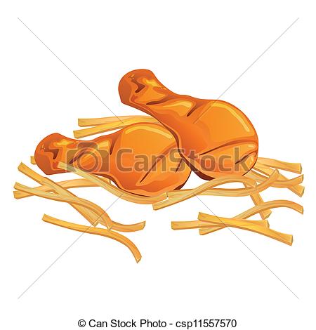 ... Vector Chicken Wings and French Fries - Vector Illustration.