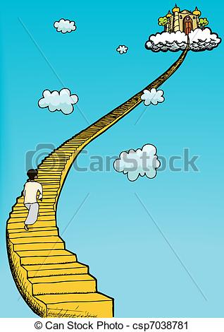 Vector Clip Art Of Stairway To Heaven Person In Gown Climbs Golden