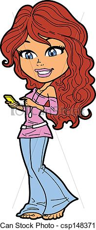 Vector Clip Art Of Texting Teenager Pretty Teenage Girl Texting On