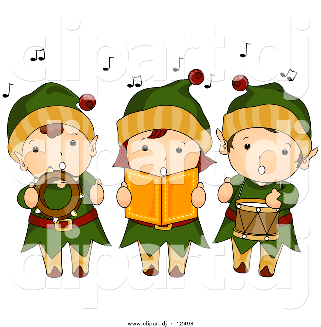 Vector Clipart Of Cartoon Kids Singing Christmas Music While Dressed