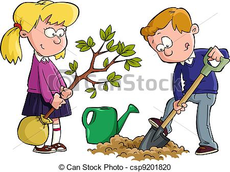 Vector Clipart Of Planting A Tree The Children Planted A Tree Vector