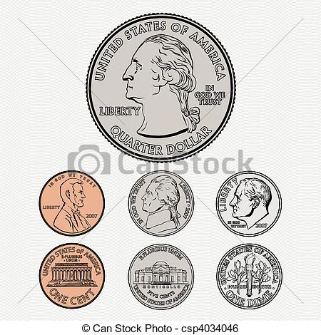 Vector Coins with Background - Vector quarter, dime, nickel,.