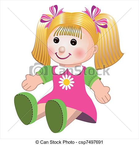 Vector illustration of girl doll - Blonde girl doll toy in.