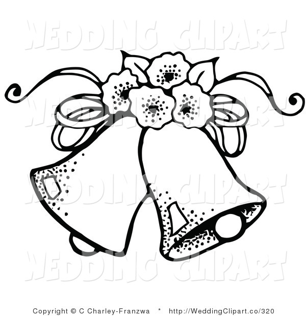 Vector Marriage Clipart Of Black And White Wedding Bells With Flowers