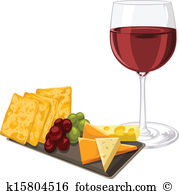 Vector of red wine with cheese, cookie and grapes.