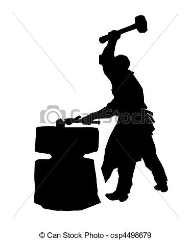 vector silhouette of the smit - Blacksmith Clipart