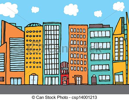 Vector Small Shop Among Huge  - Clipart Buildings