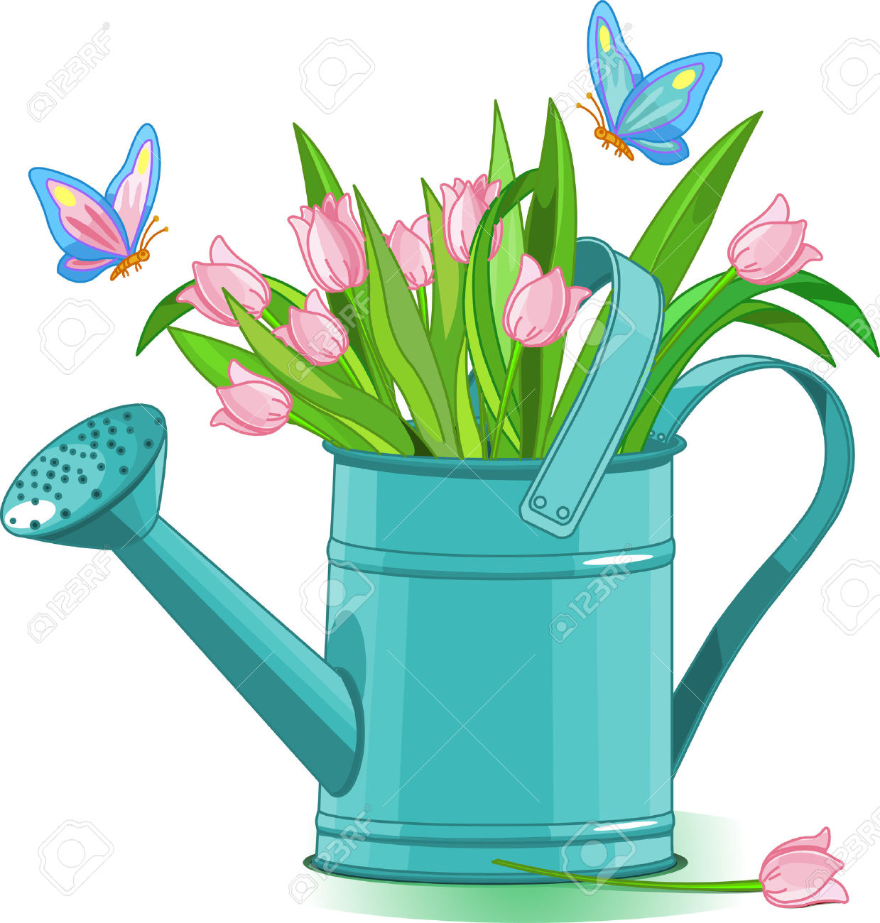 Vector - Watering can with . - Watering Can Clipart