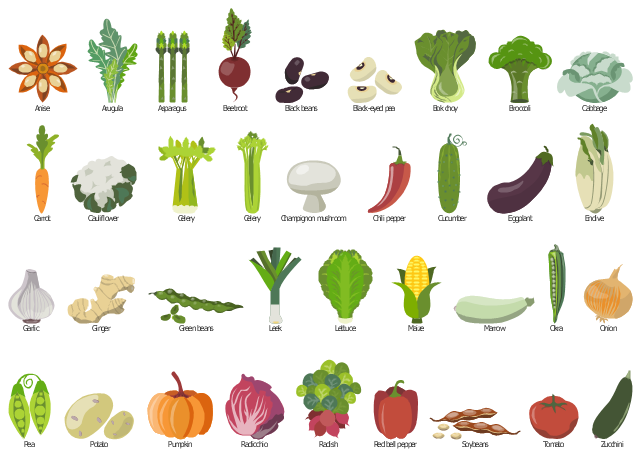Vegetables clipart, zucchini, courgette, tomato, soybeans, soya beans, red pepper