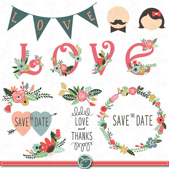 Wedding Clipart Design,Wedding Floral clipart,Vintage,Valentineu0027s,Floral  Frames,Wreath,Wedding invitaion Wd007 Personal and Commercial Use.