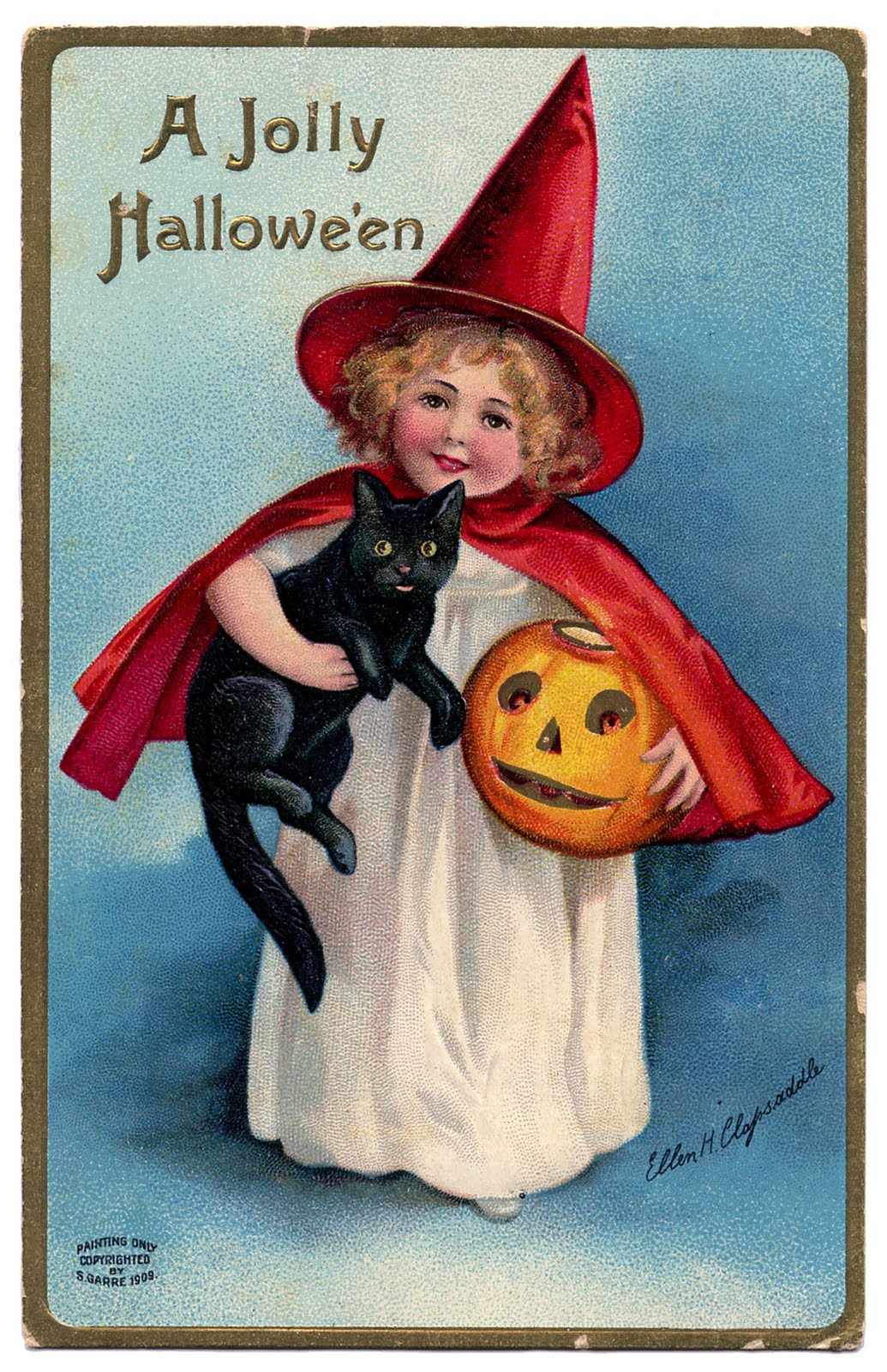 Vintage Halloween Clip Art - Darling Little Witch Girl - The Graphics Fairy