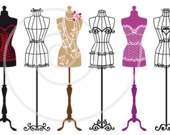 Vintage mannequin silhouettes, dress forms, tailoru0026#39;s dummy, fashion illustration, digital clip art set for shops, home deco, EPS, download