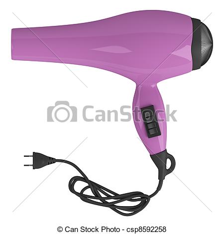 ... Violet hair dryer isolated on white background