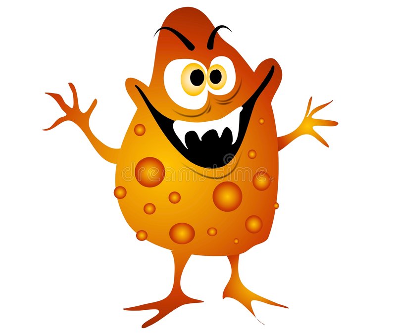 A clip art cartoon illustration of a nasty looking germ, virus or bacteria  with an evil looking face and colorful blobs and bumps over itu0027s body  isolated on ClipartLook.com 