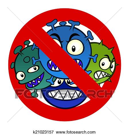 Anti disease sign with a funny cartoon virus.
