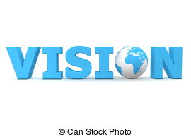 ... Vision World Blue - blue word Vision with 3D globe replacing.