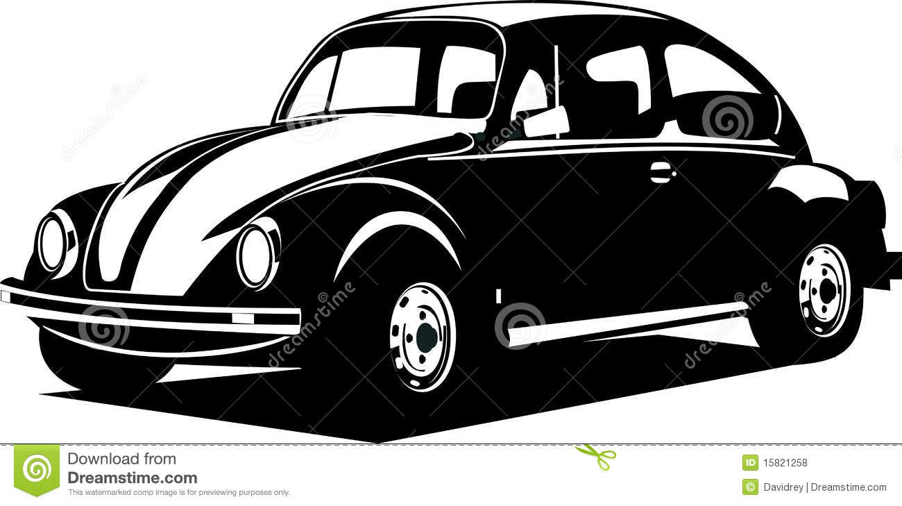 Black and white volkswagen beetle. A vector illustration of a volkswagen  beetle silhouette car Royalty