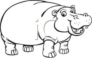 hippo clipart black and white