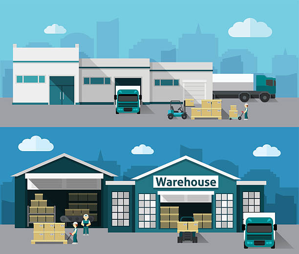 Warehouse Flat Banner Set vector art illustration