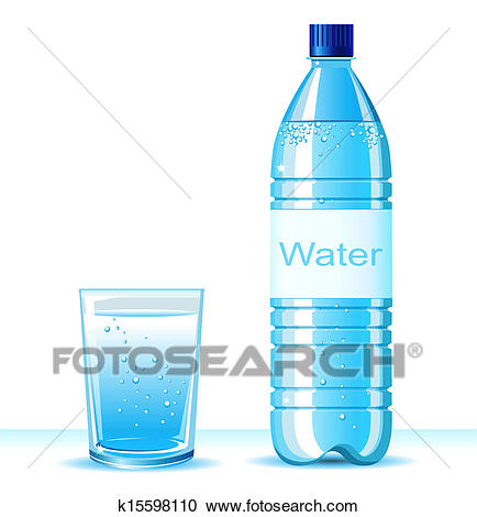 Bottle of clean water and glass on white background .Vector illustration  for text