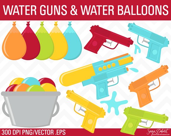 Water Guns u0026amp; Water Balloons Clip Art ...