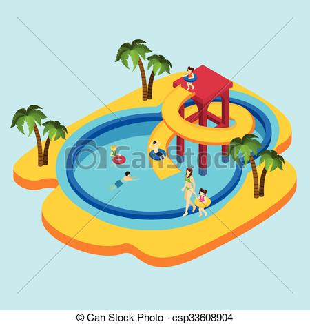 ... Water Park Illustration - Water park with children and.