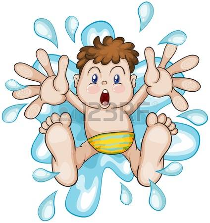 water slide: illustration of a boy in the water on a white background