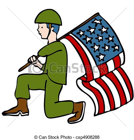 Wavy American Flag Clip Artby vectomart54/923; Veteran Soldier - An image of a veteran soldier holding an.
