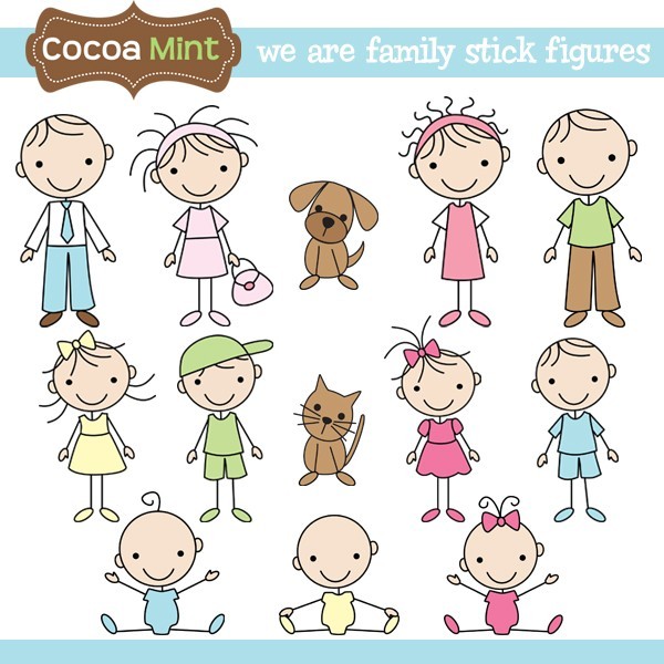 We Are Family Stick Figures Clip Art By Cocoamint On Etsy