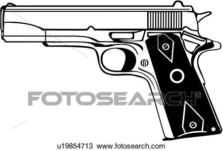 gun, 45, automatic, pistol, w - Weapon Clipart