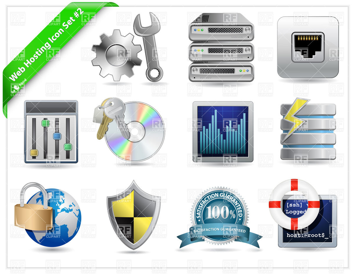 Web Hosting and datacenter Icons Royalty Free Vector Clip Art