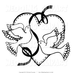 Vector Marriage Clipart of Wedding Black and White Doves with a Ribbon over  a Heart by C Charley-Franzwa -