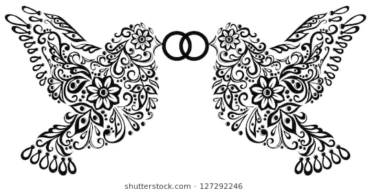 wedding clipart, silhouette of two birds that keep the ring. A copy of the