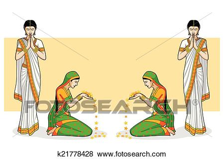 Clip Art - Indian Woman in welcome gesture. Fotosearch - Search Clipart,  Illustration Posters