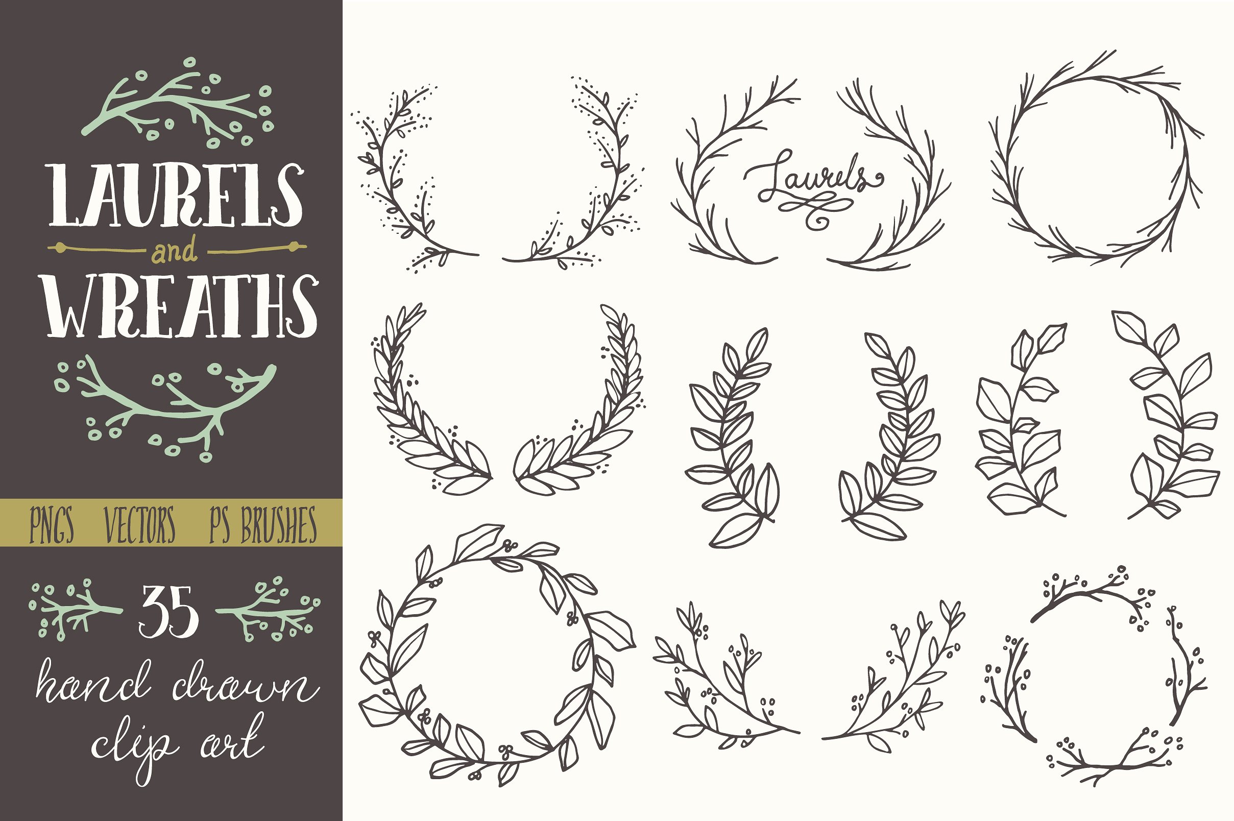 Whimsical Laurels u0026amp; Wreaths Clip Art