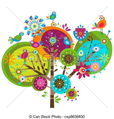 whimsy flowers - whimsy flower tree and birds