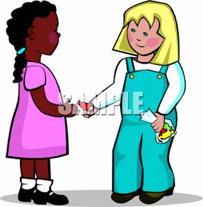 White And Black Girls Making Friends Royalty Free Clipart Picture