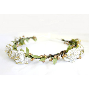 White Gold Rose Floral Crown, .