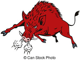 ... Wild Hog Jumping - Illust - Razorback Clipart