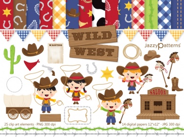 Wild West clip art and digital paper pack