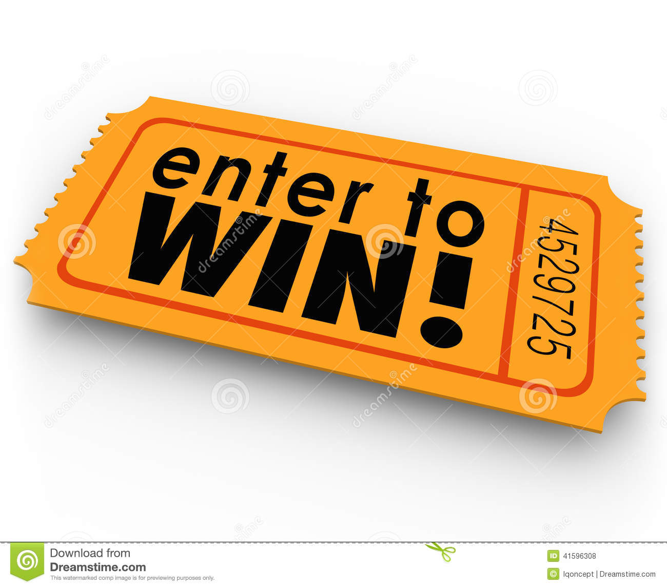 Win Words On An Orange Ticket For A Raffle Or Jackpt Drawing Where You