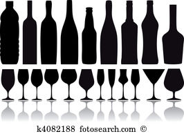 wine bottles and glasses, vec - Clipart Wine Bottle