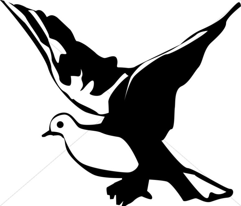 Winged Black and White Dove C - Clip Art Dove