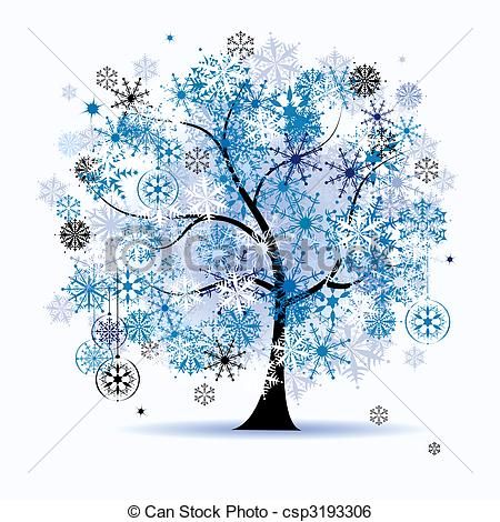 Winter Holiday Clip Art Free | Clip Art Vector of Winter tree, snowflakes Christmas holiday