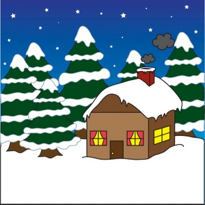 Free Winter Clipart Image: House or Cabin in the Woods Covered in Snow in  the
