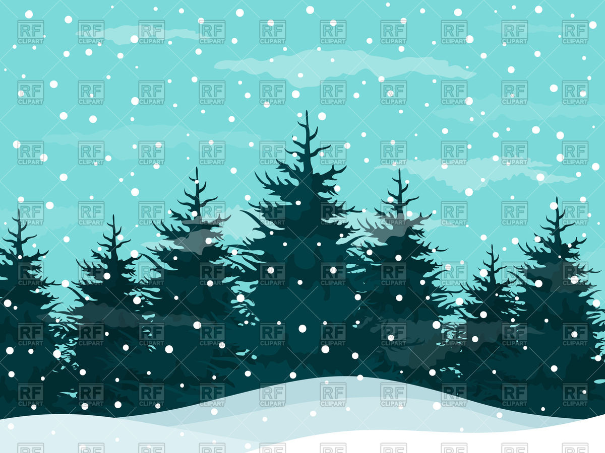 Snow in a pine forest - winter background Royalty Free Vector Clip Art