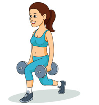 Woman Exercises Forward Step  - Lifting Weights Clipart