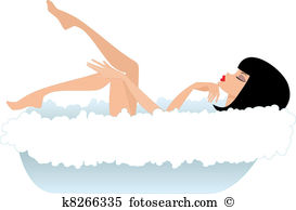 Woman in a bath. White background